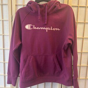 Champion Powerblend Purple Pullover Logo Fleece-lined Hoodie Women size Large